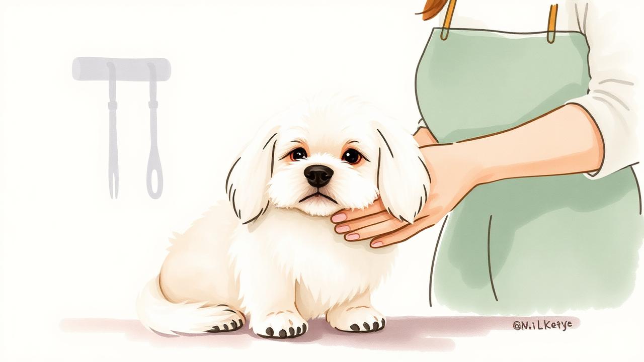 A small fluffy dog being gently groomed at a UK salon