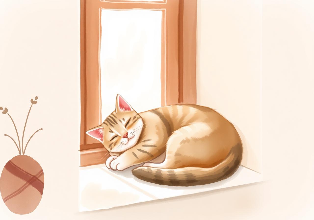 Tabby cat resting on a sunny windowsill